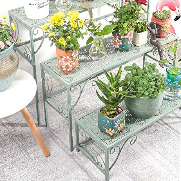 Sungmor Wrought Iron Plant Stands 3 Tier Foldable Ladder