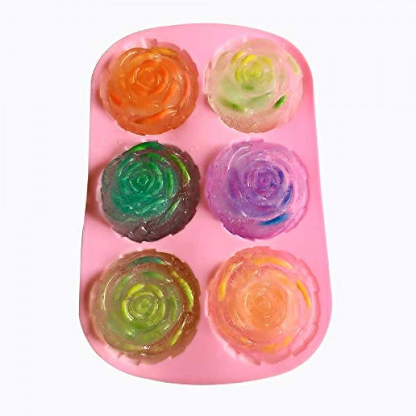 BAKER DEPOT Silicone Mold for Handmade Soap, Cake, Jelly, Pudding,  Chocolate, 6 Cavity Rose Design, Set of 2