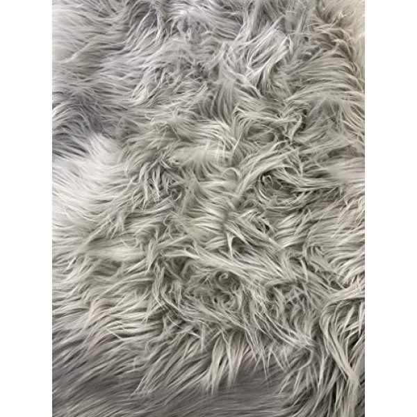 FabricLA Shaggy Faux Fake Fur Fabric, Platinum Gray - 1 Yard