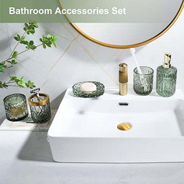 LaMarriti 5PCS Christmas Green Glass Bathroom Accessories Sets, Sage