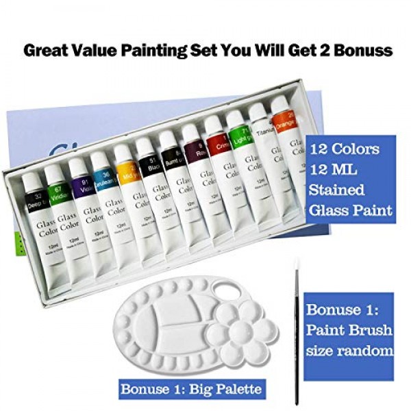 12 Colors Stained Glass Paint,Craft Paints for Glass Wood