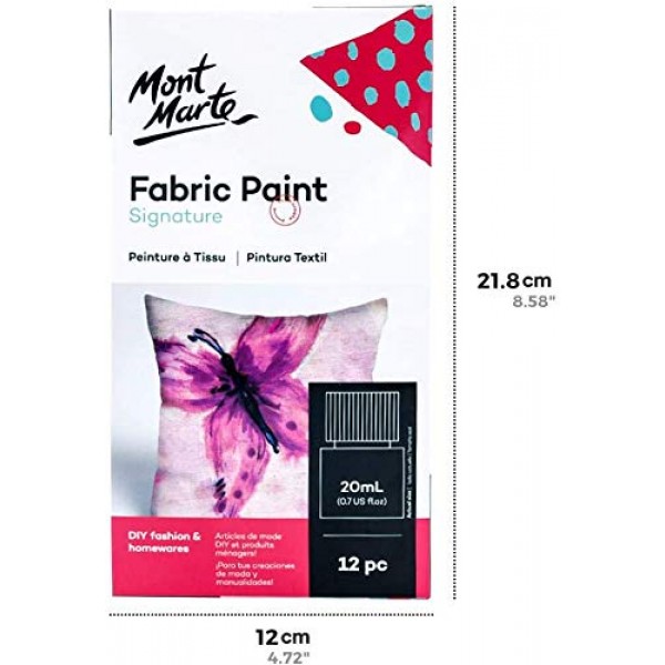 Mont Marte Signature Fabric Paint, 12pc x 0.7oz (20ml), Suitable for DIY  Fashion and Homewares