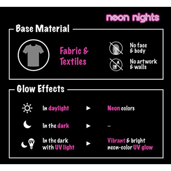 neon nights 8 x UV Fabric Paint Set Fluorescent for Clothing