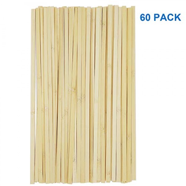 Worown 60 Pcs 15.7 inch Strong Natural Bamboo Sticks, Wooden Craft Sticks, Extra Long Sticks, Wood Strips for Craft Projects, 3/8 inch Width