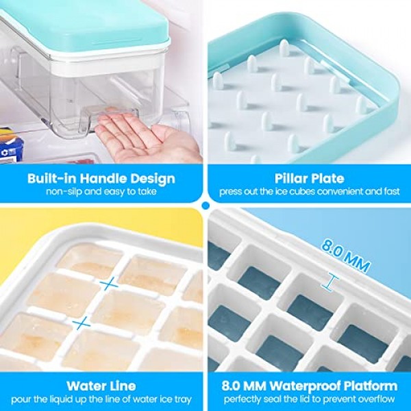Ice Cube Tray with Lid and Bin for Freezer Push Out Easy Release 64Pcs Ice  Cu
