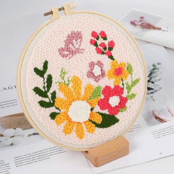  Pllieay 3 Set Punch Needle Embroidery Starter Kits Include  Instruction, Punch Needle Fabric with Pattern, Yarns, Embroidery Hoops for  Rug-Punch & Pinch Needle