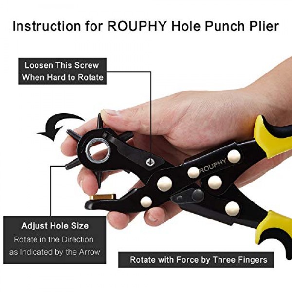 ROUPHY Hole Punch Plier Sets for Leather Belts, Dog Collars, Watch Straps, Saddles, Shoes, Fabric, Paper, Cards, Labor Saving Design, Heavy Duty