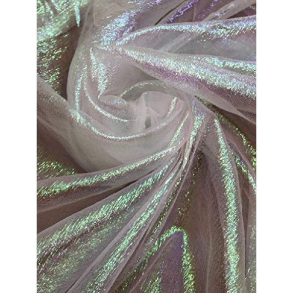 Irridescent Crush Shimmer Organza White, Fabric by the Yard