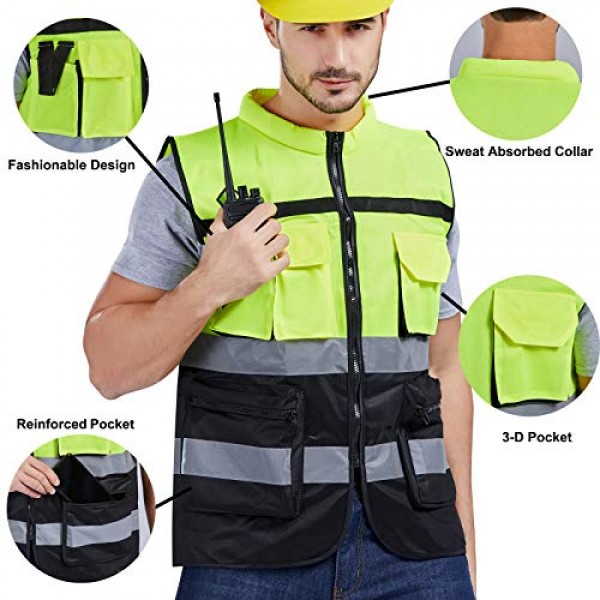 SULWZM High Visibility Reflective Vest with Sweat Absorbed Collar