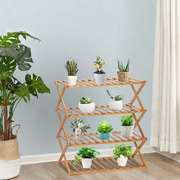 Vingli 4 Tier Bamboo Plant Stand Folding Planter Shelves 