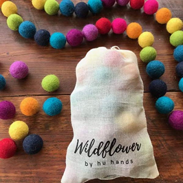 Wildflower by Hu Hands Rainbow Party - 100% Handmade Wool Felt Pom Poms -  (50) Pure New Zealand Wool Felt Balls - DIY Pompoms - 0.8-1.0 Size -  Drawstring Muslin Bag 
