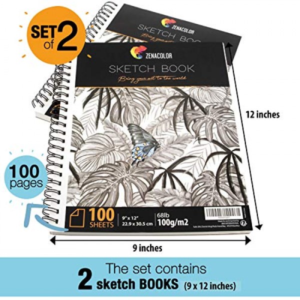 ZENACOLOR - Professional 200 Sheets Sketch Book 9x12